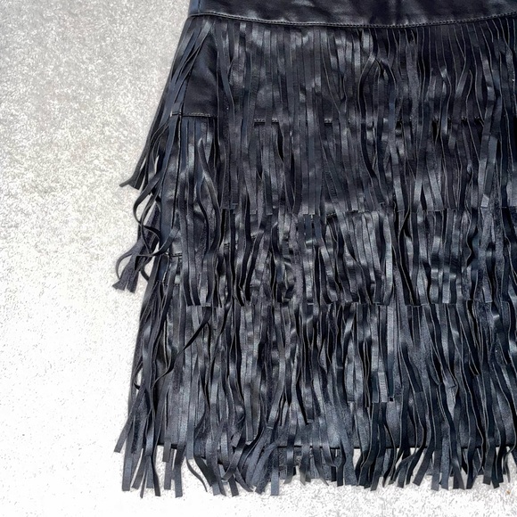 Le Chateau Leather Fringe Mini Skirt - Picture 2 of 5